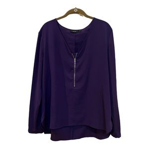 Apt. 9 Zip-Front Long-Sleeve Blouse, Purple, XL